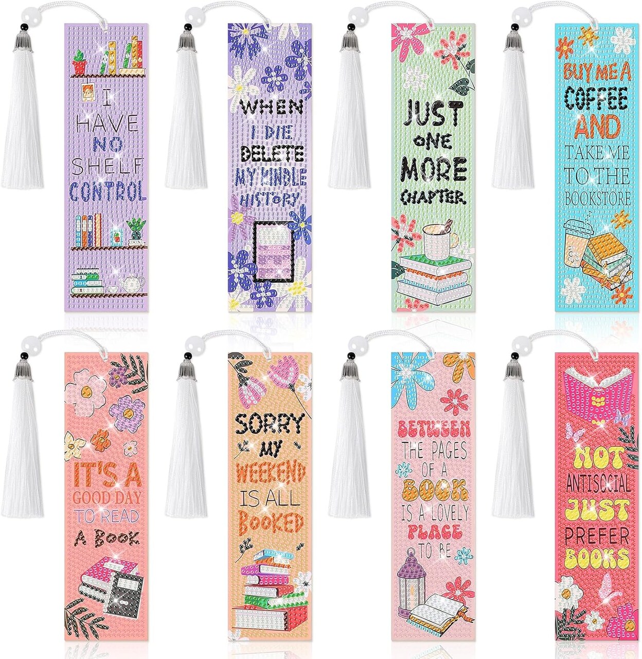8 Pieces Christian Bible Verse Diamond Art Bookmarks – 5D Beaded Acrylic Tassel DIY Kit for Beginners, Kids & Adults, Arts & Crafts for Book Lovers